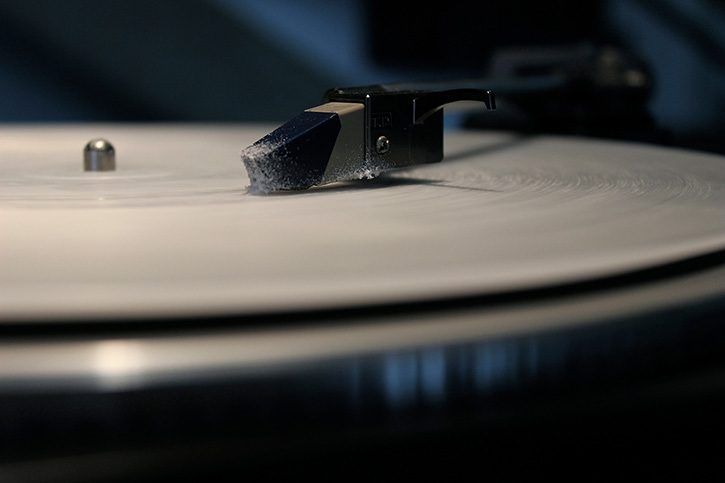 Stylus on the white wax cast of a record
